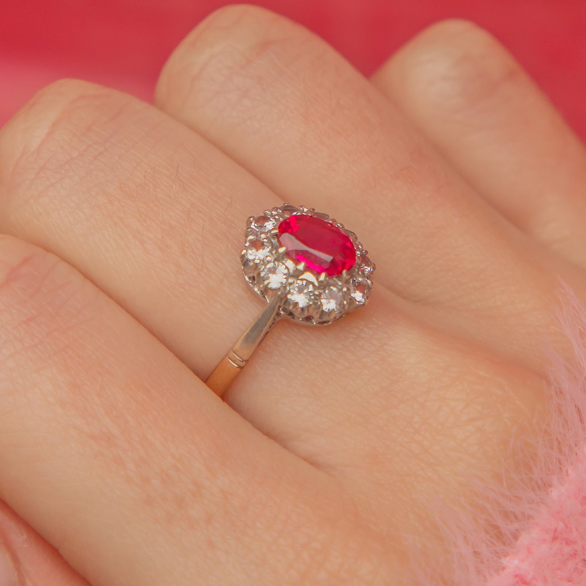 Ruby Dust Ring 9ct Gold Synthetic Ruby & Paste Cluster Ring, 0.90ct