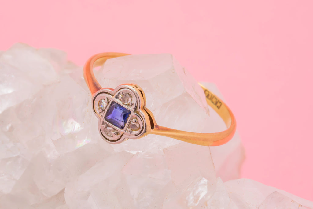 Art Deco 18ct Gold Sapphire Diamond Ring