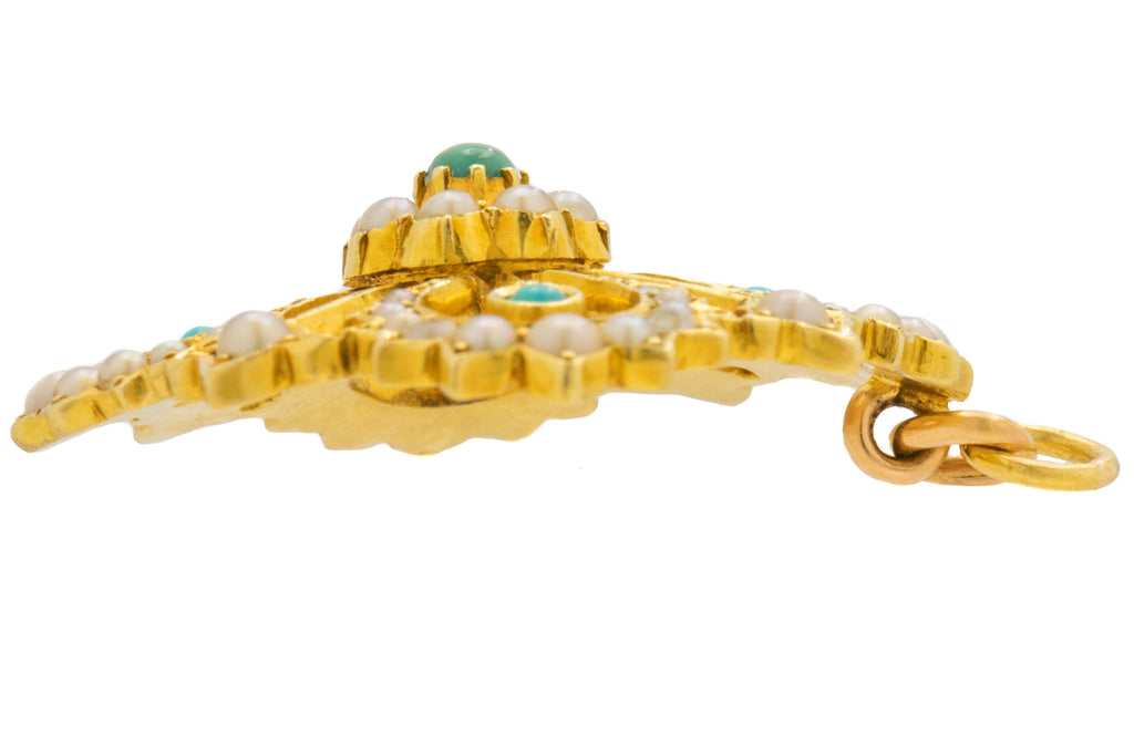 Antique 18ct Gold Turquoise Pearl Pendant