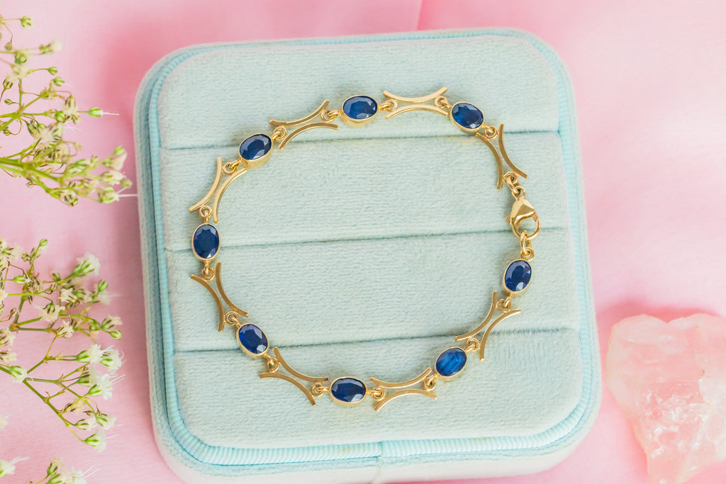 9ct Gold Natural Sapphire Bracelet, 6.25ct Natural Sapphire