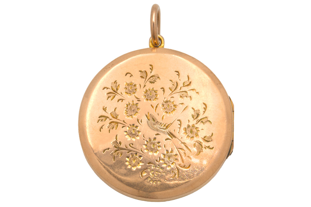 Victorian 9ct Gold Round 'Bouquet Of Flowers' Locket