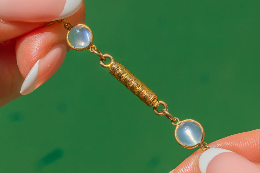 Antique 9ct Gold Moonstone Fringe Necklace, 55.00ct