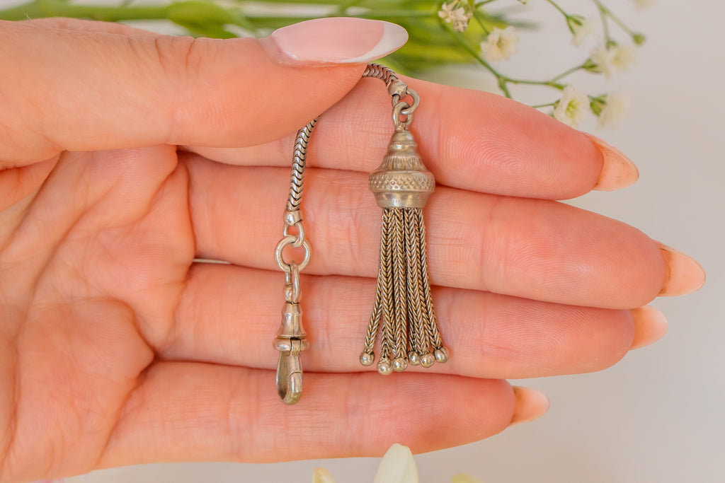 Victorian Silver Tassel Pendant, with Dog-Clip Charm Holder