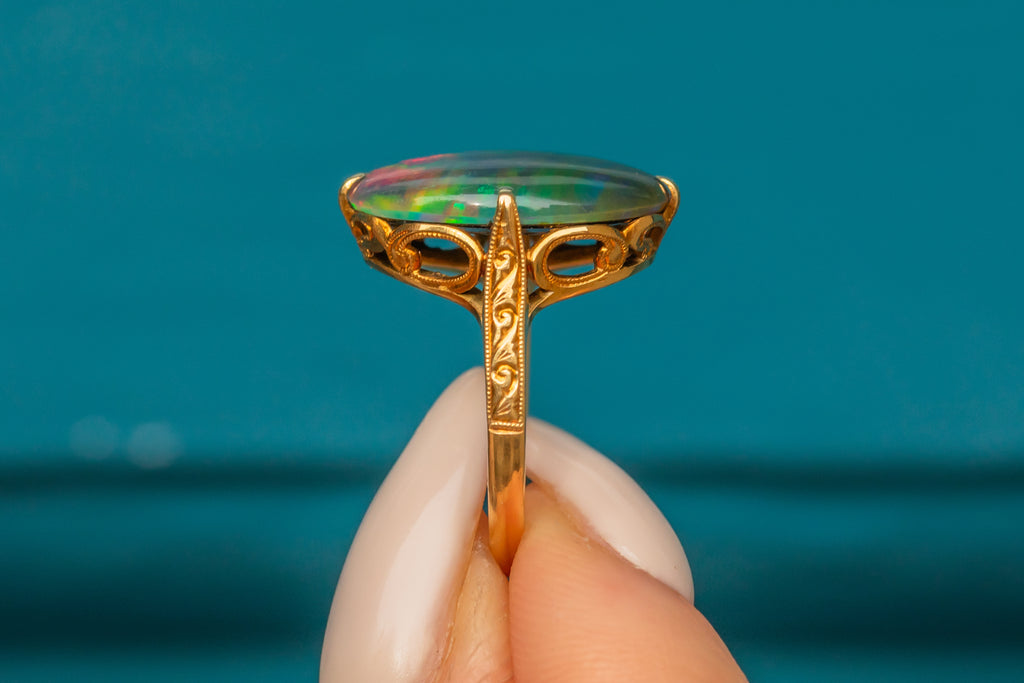 Art Deco 18ct Gold Black Opal Ring, 3.10ct