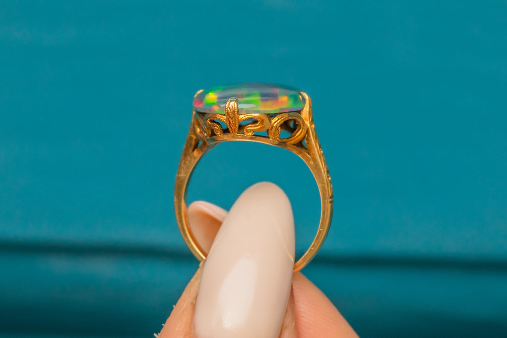 Art Deco 18ct Gold Black Opal Ring, 3.10ct
