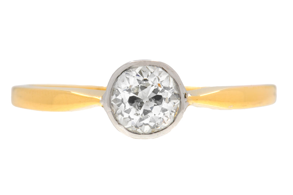 Art Deco 18ct Gold Bezel-Set Diamond Solitaire Ring, 0.80ct Old European Diamond