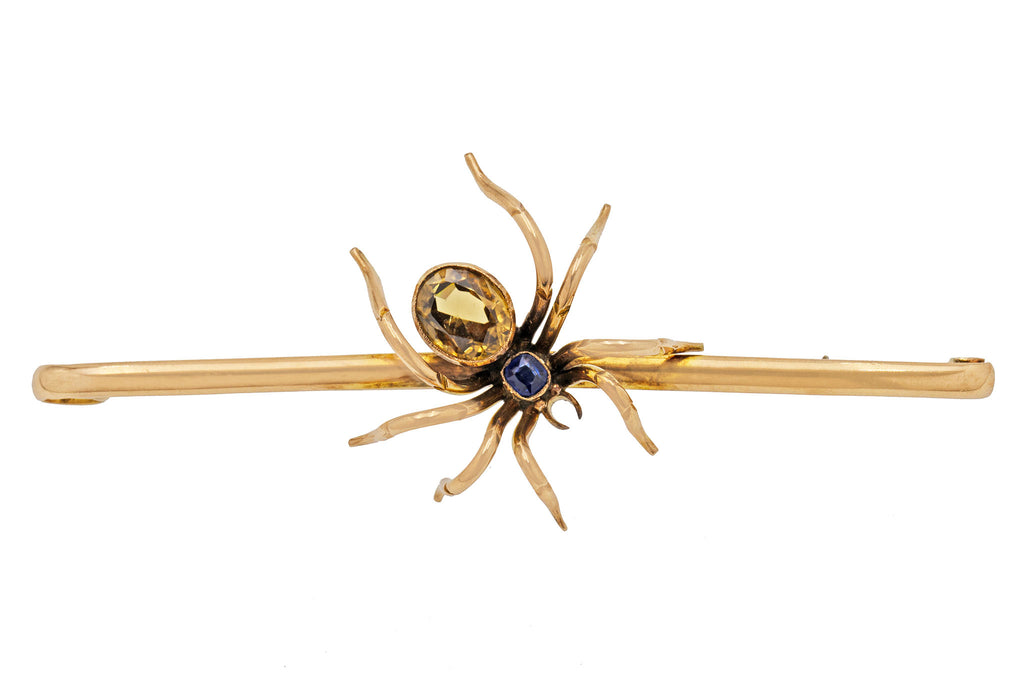 Antique 9ct Gold Sapphire Spider Brooch, 1.10ct Citrine