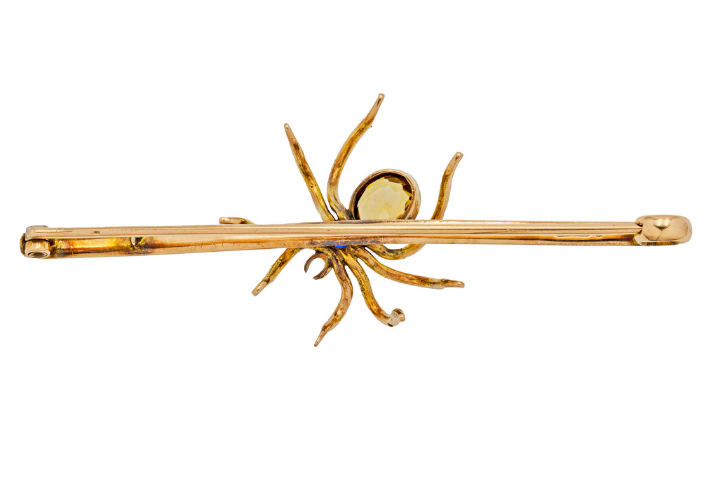 Antique 9ct Gold Sapphire Spider Brooch, 1.10ct Citrine