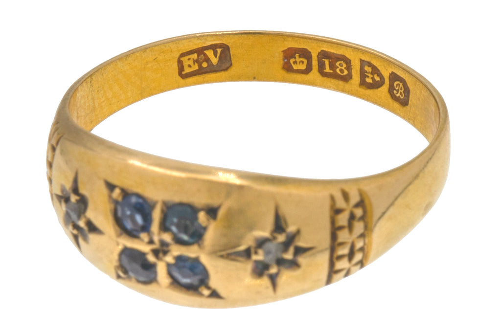 Edwardian 18ct Gold Sapphire Diamond Gypsy Ring, 0.65ct Sapphire