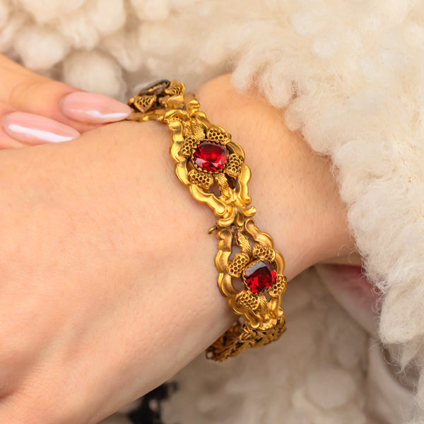 P.E.O.T.W AG×GARNI / W BRACELET / GLD Rare Georgian Pinchbeck Garnet Paste Bracelet, c.1790