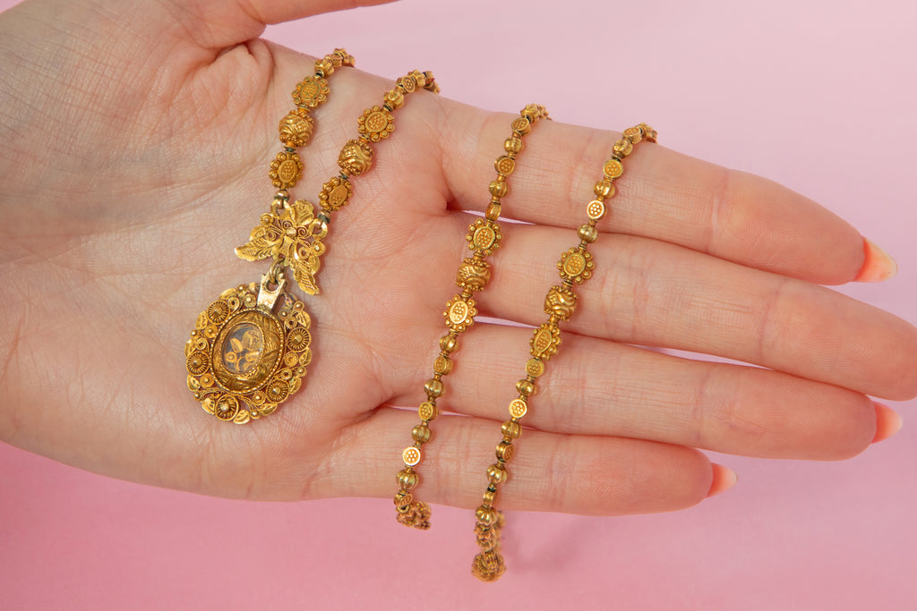 18ct Gold Beaded Tambourine 'Alfajor' Necklace, c.1820 Lillicoco