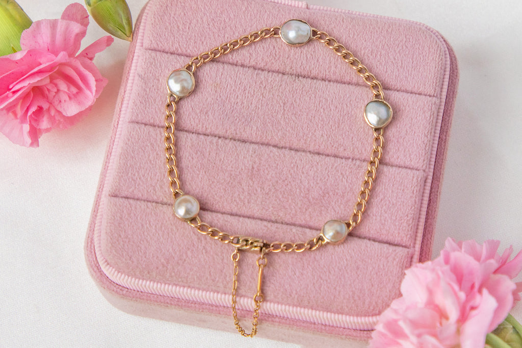 Antique 9ct Gold Mother-Of-Pearl Bracelet