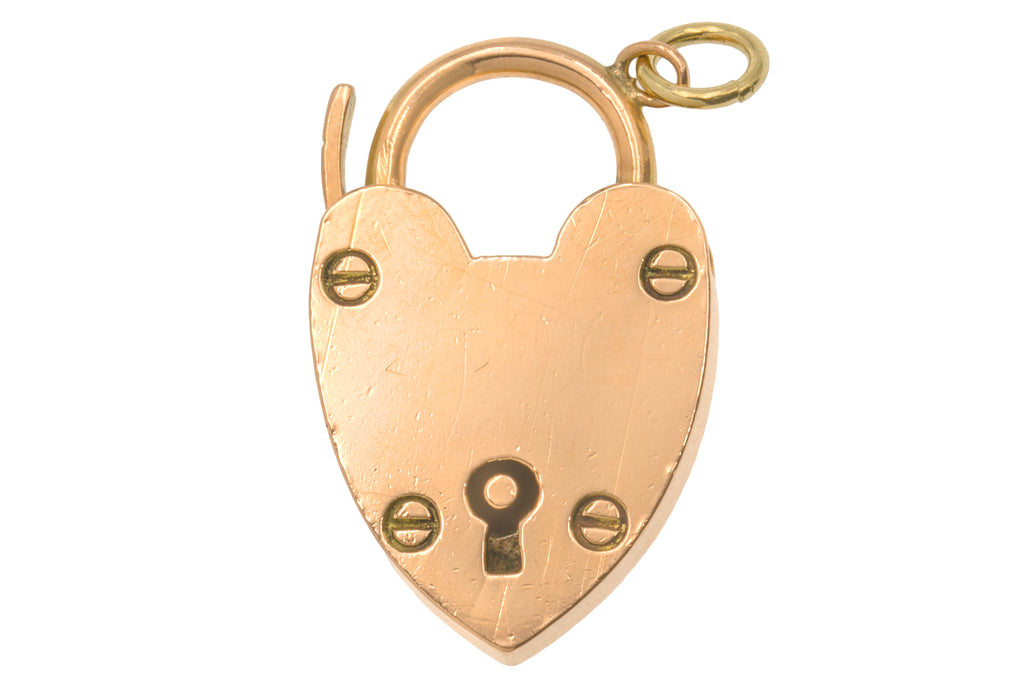 Large Antique 9ct Gold Heart Padlock Pendant