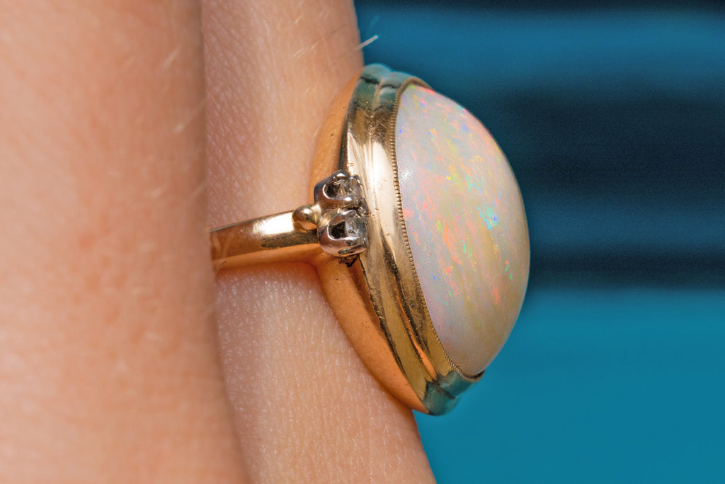 Art Deco Opal Diamond Cocktail Ring, 10.00ct Opal