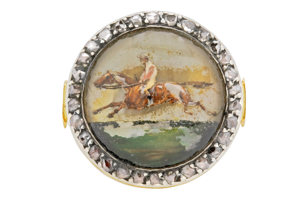 Rare Victorian 18ct Gold Diamond Essex Crystal Equestrian Horse Ring