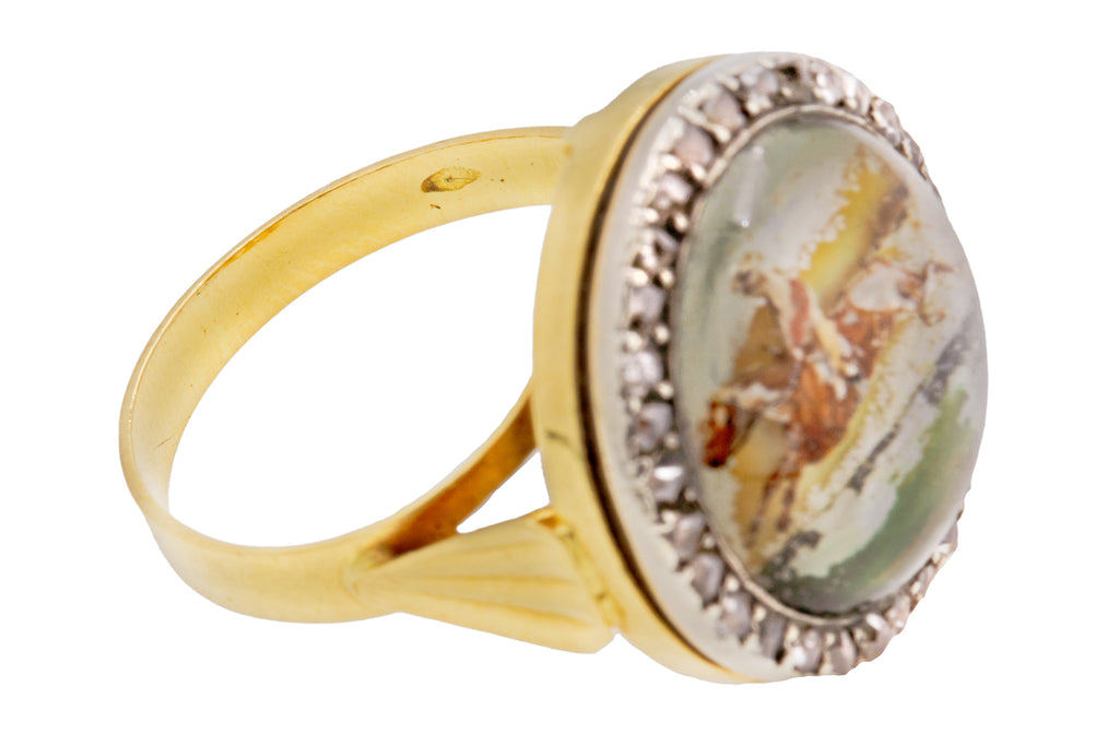 Rare Victorian 18ct Gold Diamond Essex Crystal Equestrian Horse Ring
