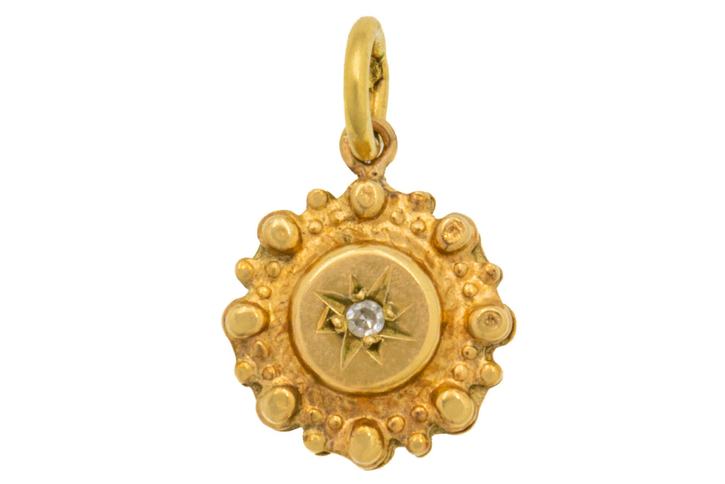 Antique 9ct Gold Etruscan Revival Diamond Charm
