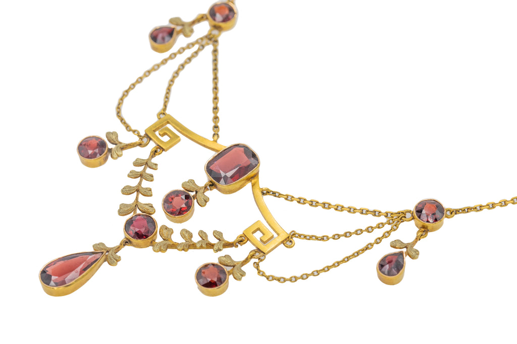 Antique 18ct Gold Garnet Festoon Necklace, 7.30ct