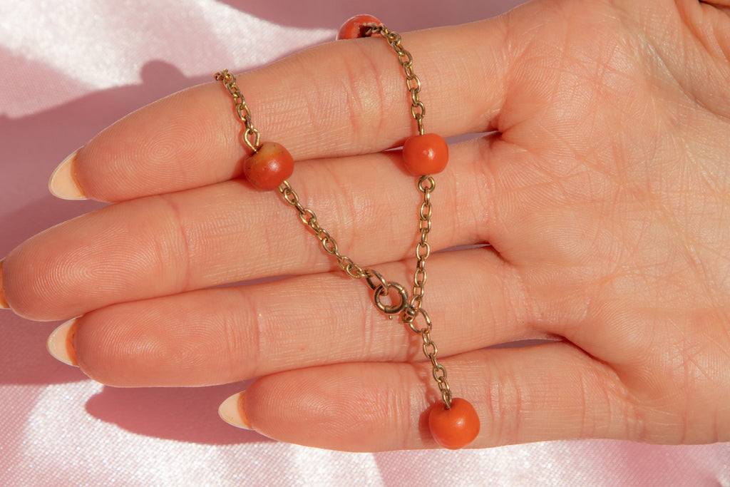Victorian 9ct Gold Beaded Coral Bracelet