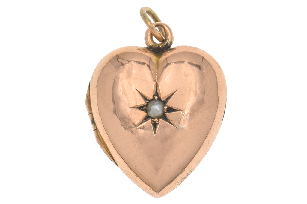 Antique 9ct Gold Pearl Star Heart Locket
