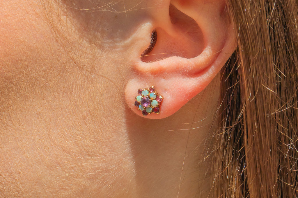 9ct Gold Opal Ruby Stud Earrings