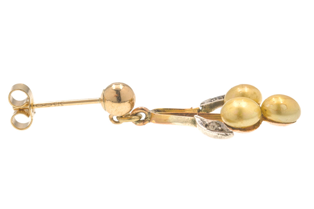 Antique Gold Pearl Diamond 'Grape' Drop Earrings