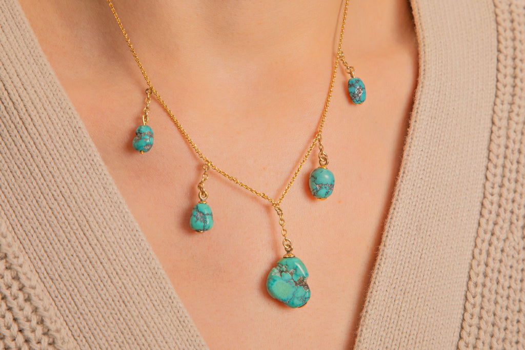 Antique 9ct Gold Turquoise Necklace