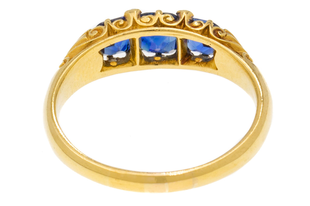 Early Victorian 18ct Gold Sapphire Diamond Trilogy Ring