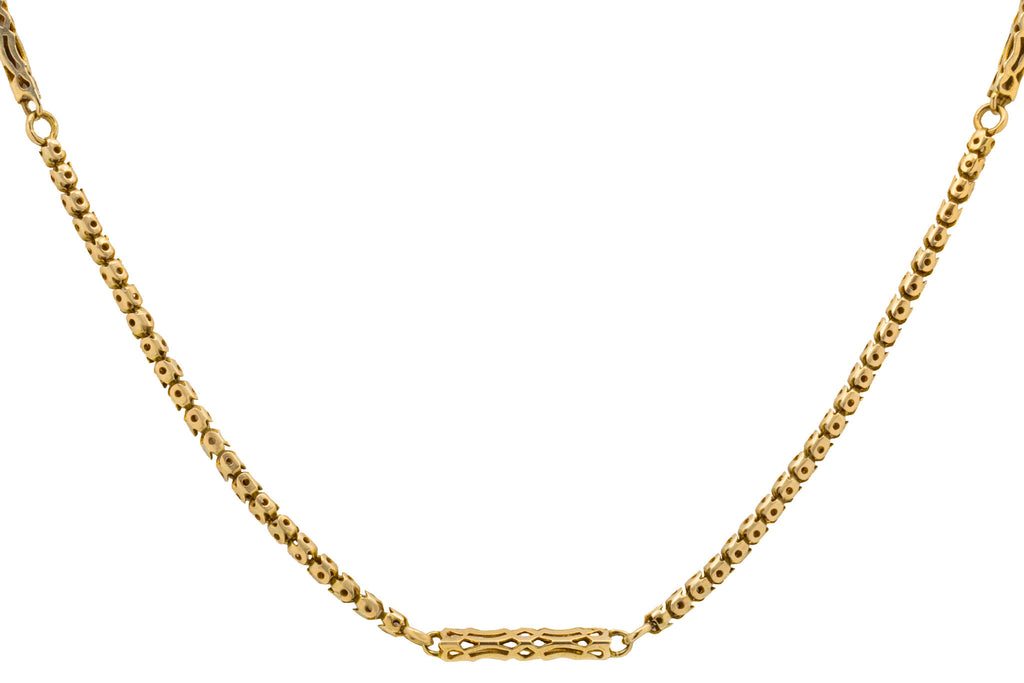 Antique 9ct Gold Pierced Chain with Original Dog Clip, 7.1g
