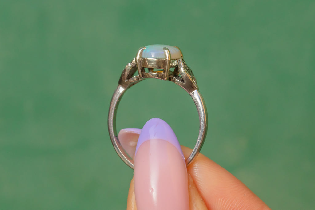 9ct White Gold Opal Diamond Ring, 0.90ct Opal
