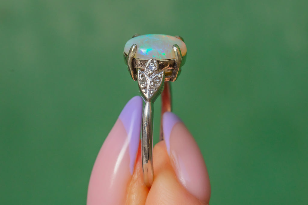 9ct White Gold Opal Diamond Ring, 0.90ct Opal