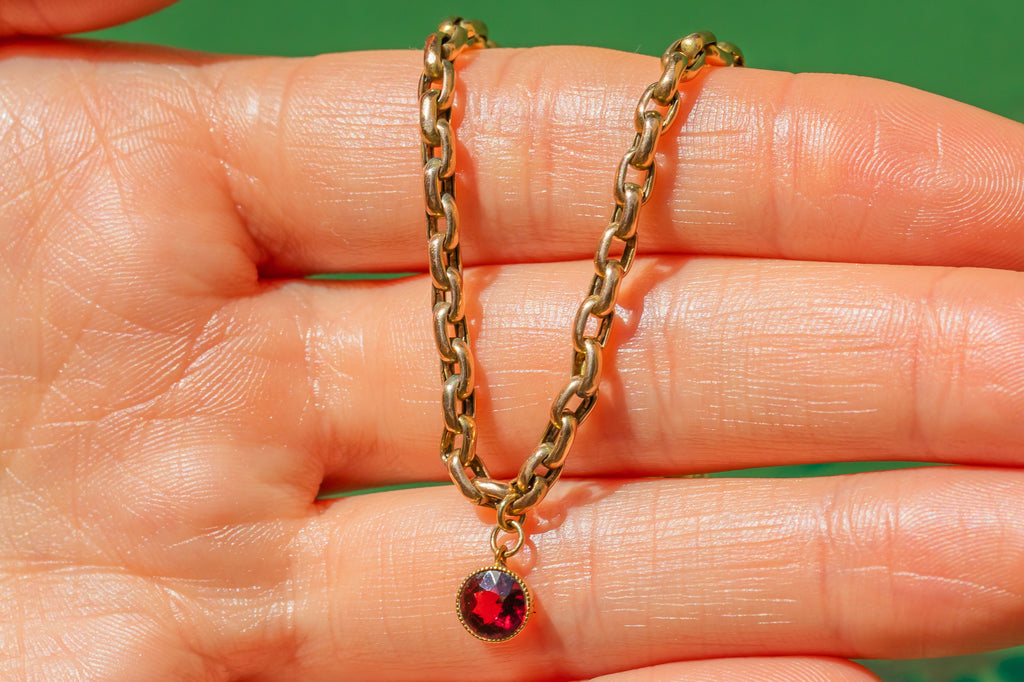 Victorian 9ct Gold Garnet Charm Bracelet