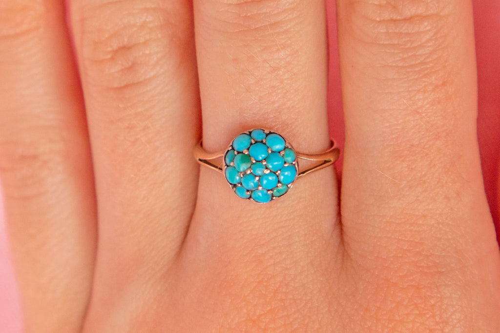 Victorian 9ct Gold Turquoise Bombe Ring