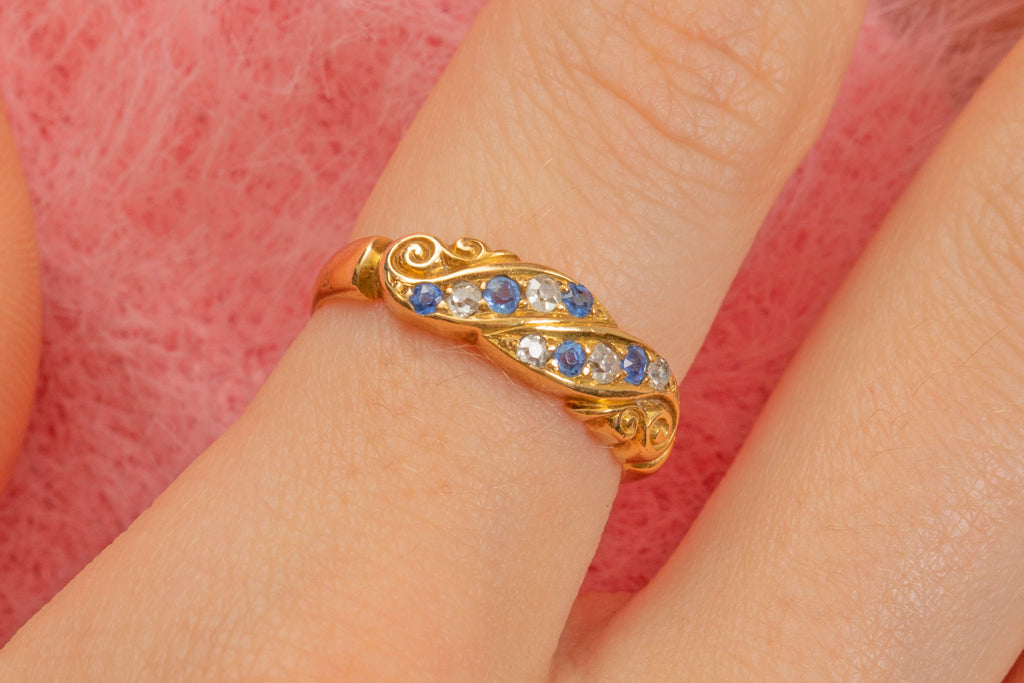 Antique 18ct Gold Sapphire Diamond Gypsy Ring, c.1904