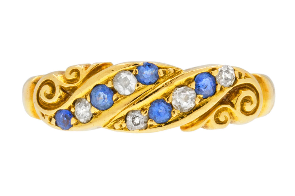 Antique 18ct Gold Sapphire Diamond Gypsy Ring, c.1904