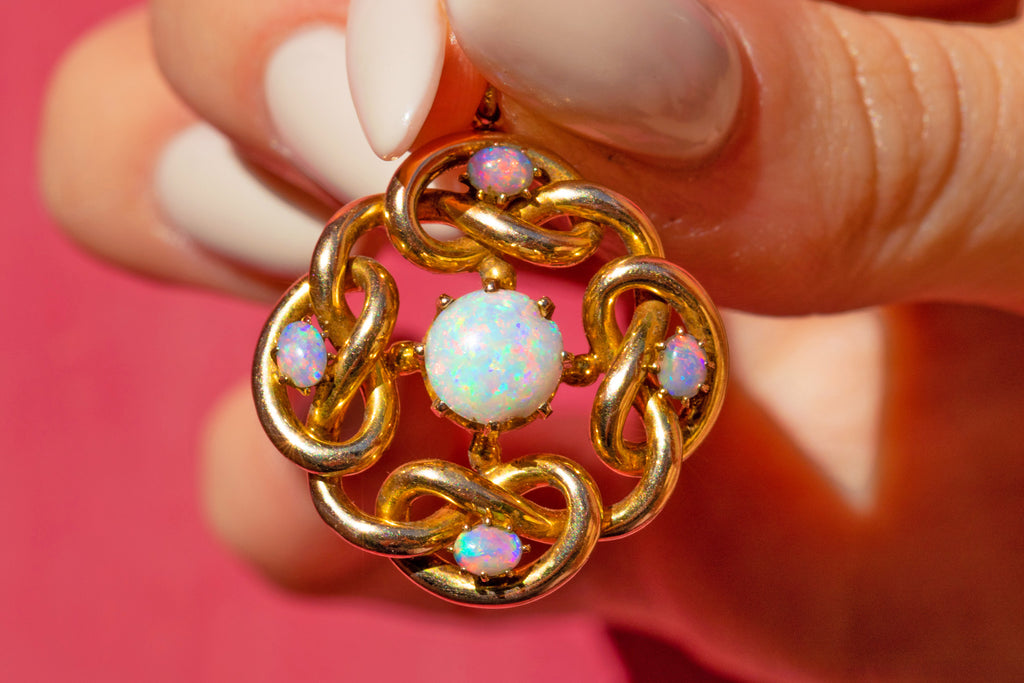 Antique 15ct Gold Opal Love Knot Pendant