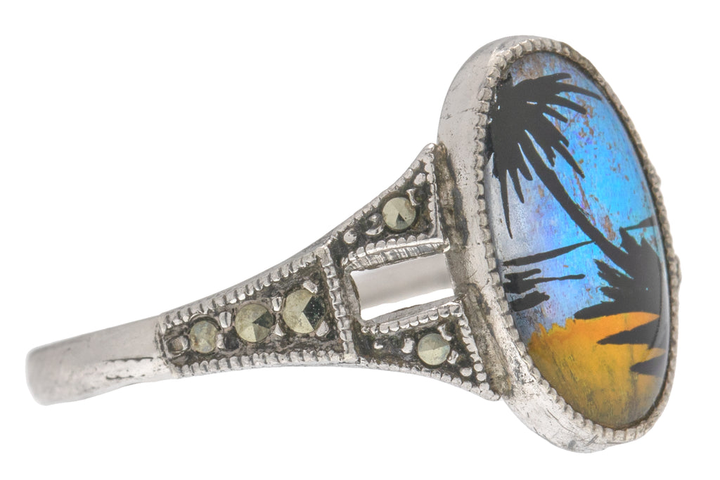 Art Deco Silver Butterfly Wing Ring, Signed Thomas Mott
