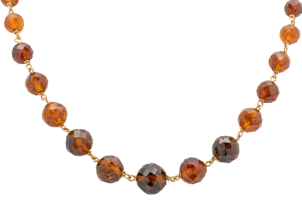 Art Deco 9ct Gold Faceted Madeira Citrine Beaded Necklace