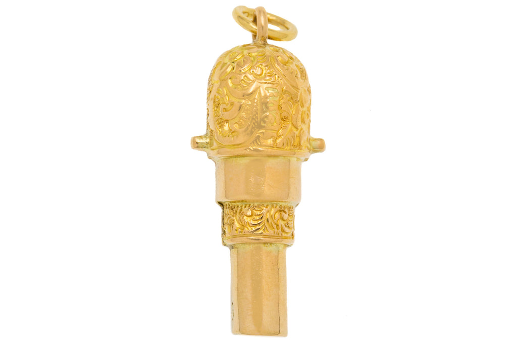 Antique 9ct Gold Engraved Whistle Pendant
