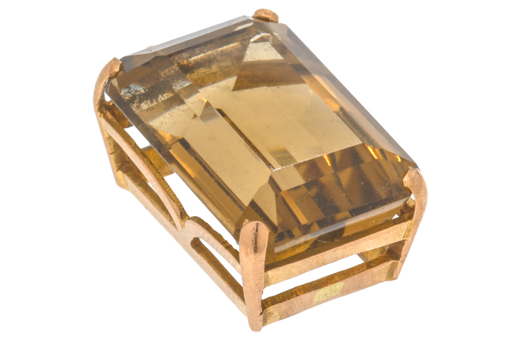 Art Deco 18ct Gold Smokey Quartz Pendant, 12.30ct