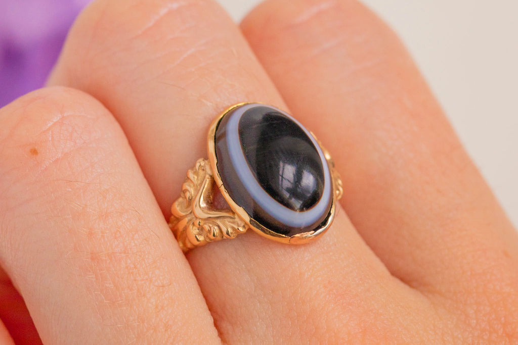 Antique 15ct Gold Banded Agate Ring