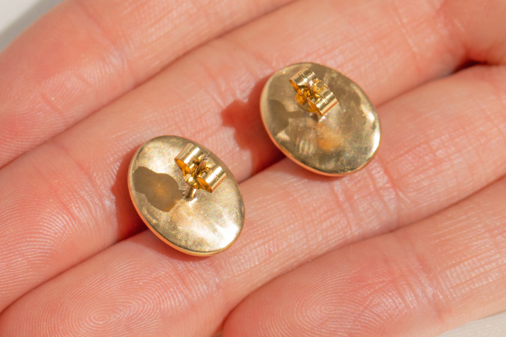 Antique 15ct Gold Bullseye Agate Earrings