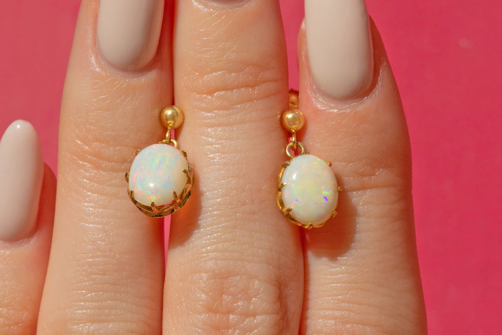 Antique 18ct Gold Opal Earrings, 1.60ct