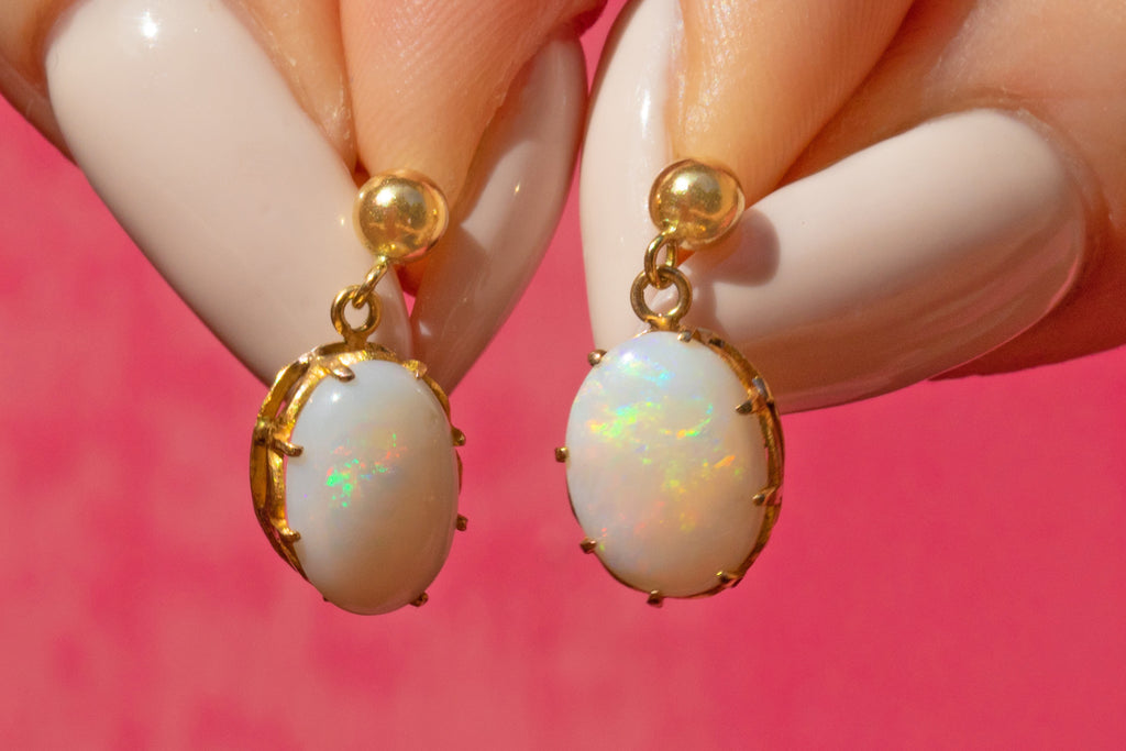 Antique 18ct Gold Opal Earrings, 3.00ct