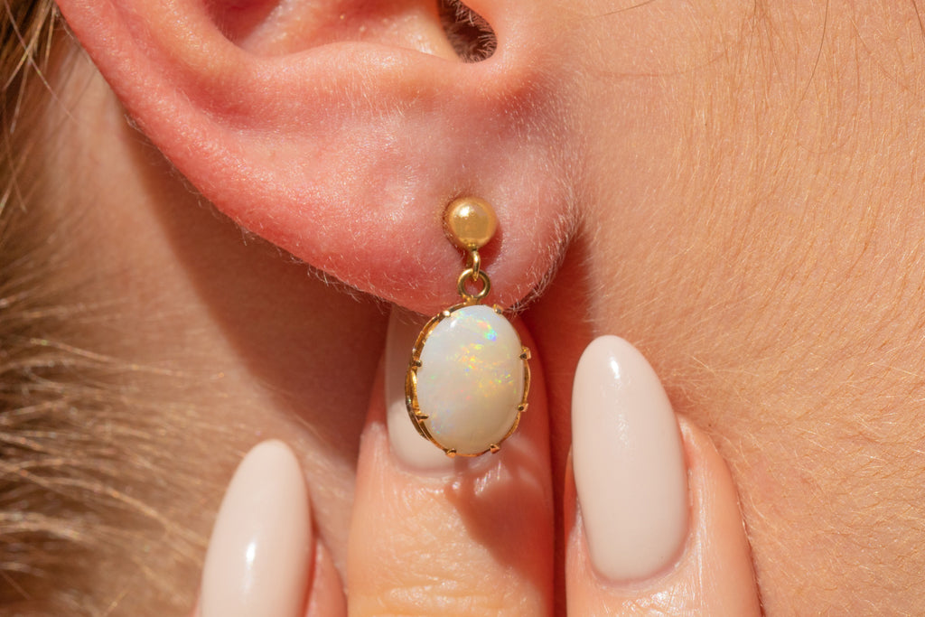 Antique 18ct Gold Opal Earrings, 3.00ct