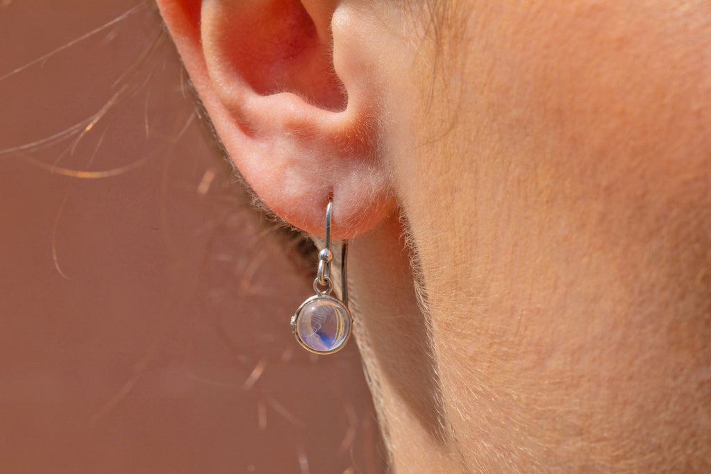 Antique Moonstone Earrings, Sterling Silver Hooks
