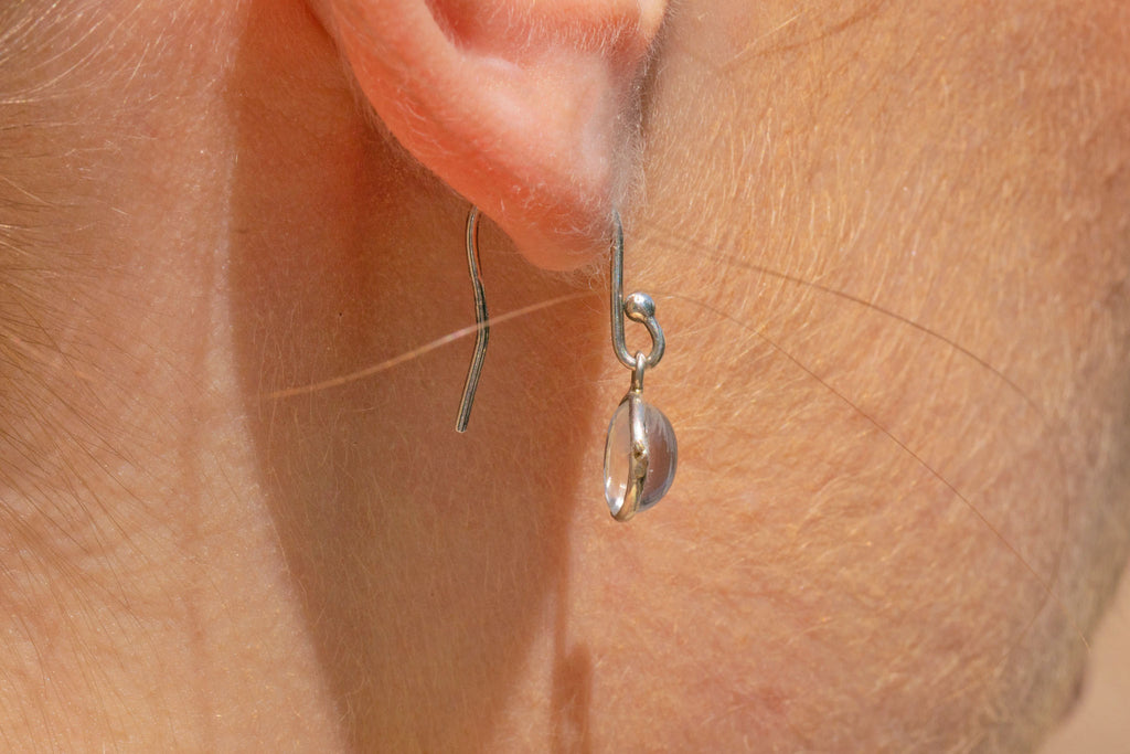 Antique Moonstone Earrings, Sterling Silver Hooks