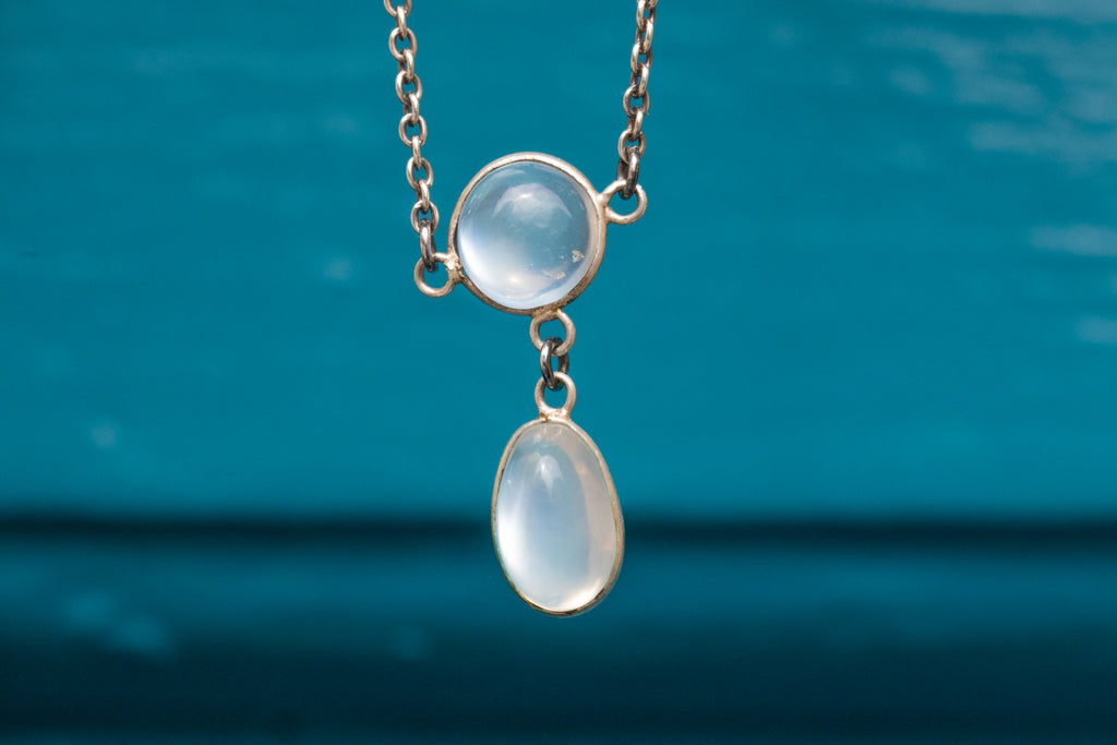 Edwardian Silver Moonstone Integral Necklace, 4.50ct