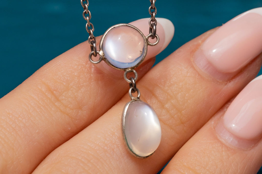 Edwardian Silver Moonstone Integral Necklace, 4.50ct