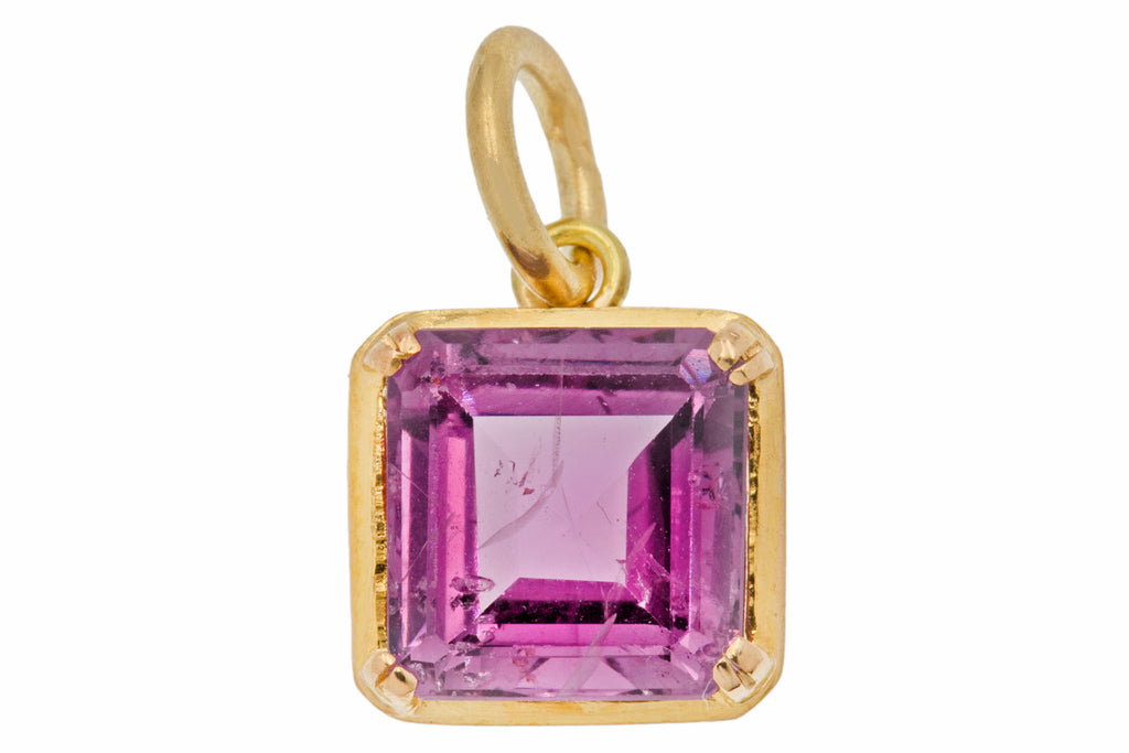 Art Deco 18ct Gold Purple Synthetic Spinel Charm, 1.45ct